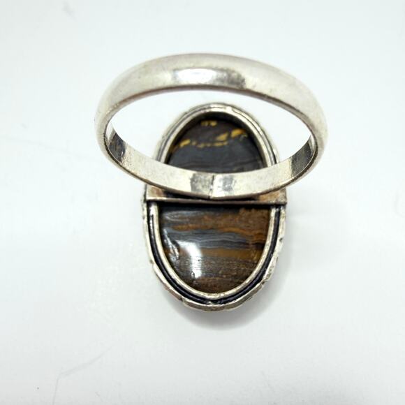 💕 Tiger eye silver plated gemstone ring. Stamped 925 size 8 hand made - Picture 7 of 12